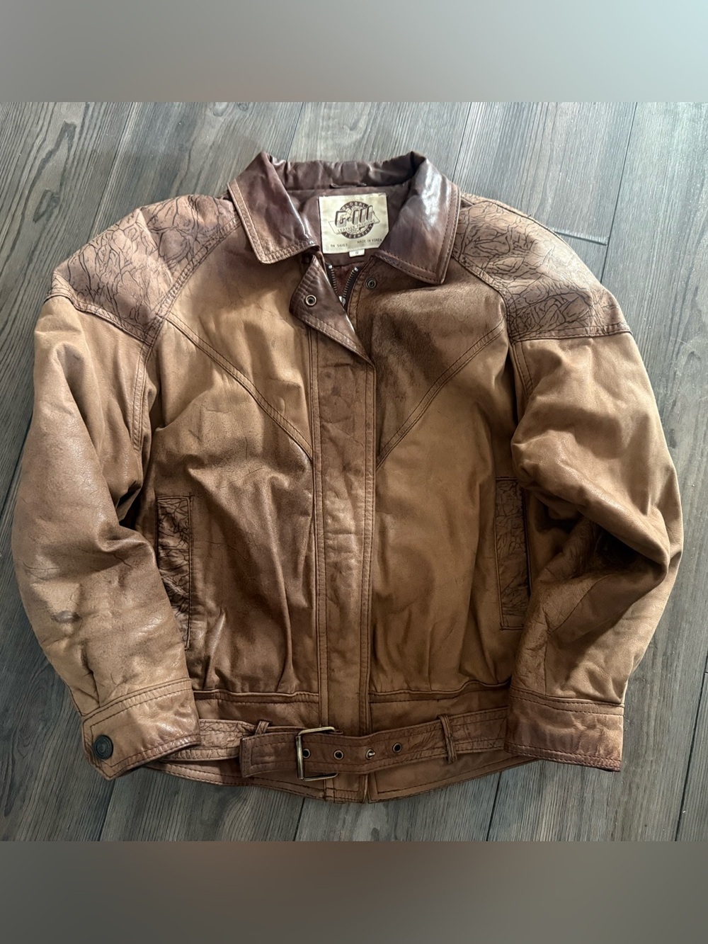 Vintage 80s 90s GIII Global Identity Brown Leather Belted Jacket Mens Small RARE